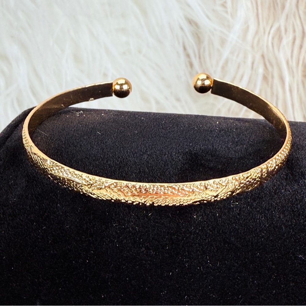 Goldtone Textured Stackable Cuff Bracelet - image 2